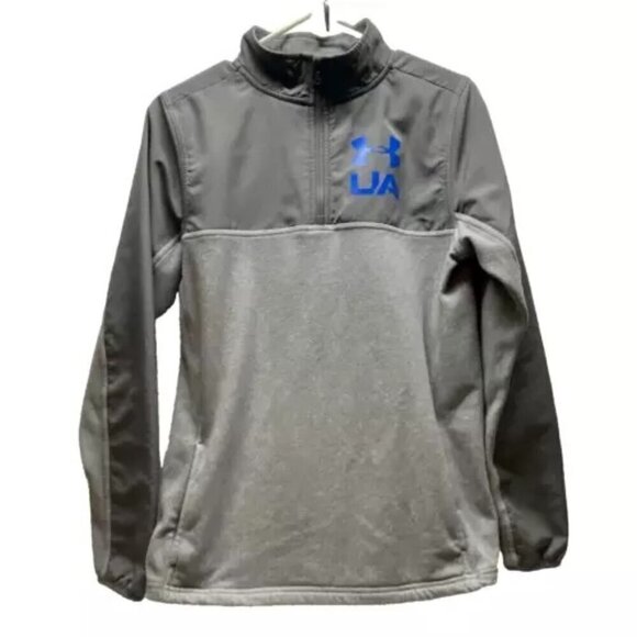 Under Armour Coldgear Youth XL 1/4 Zip Jacket Fleece Gray Blue Logo Warm EUC - Picture 1 of 11